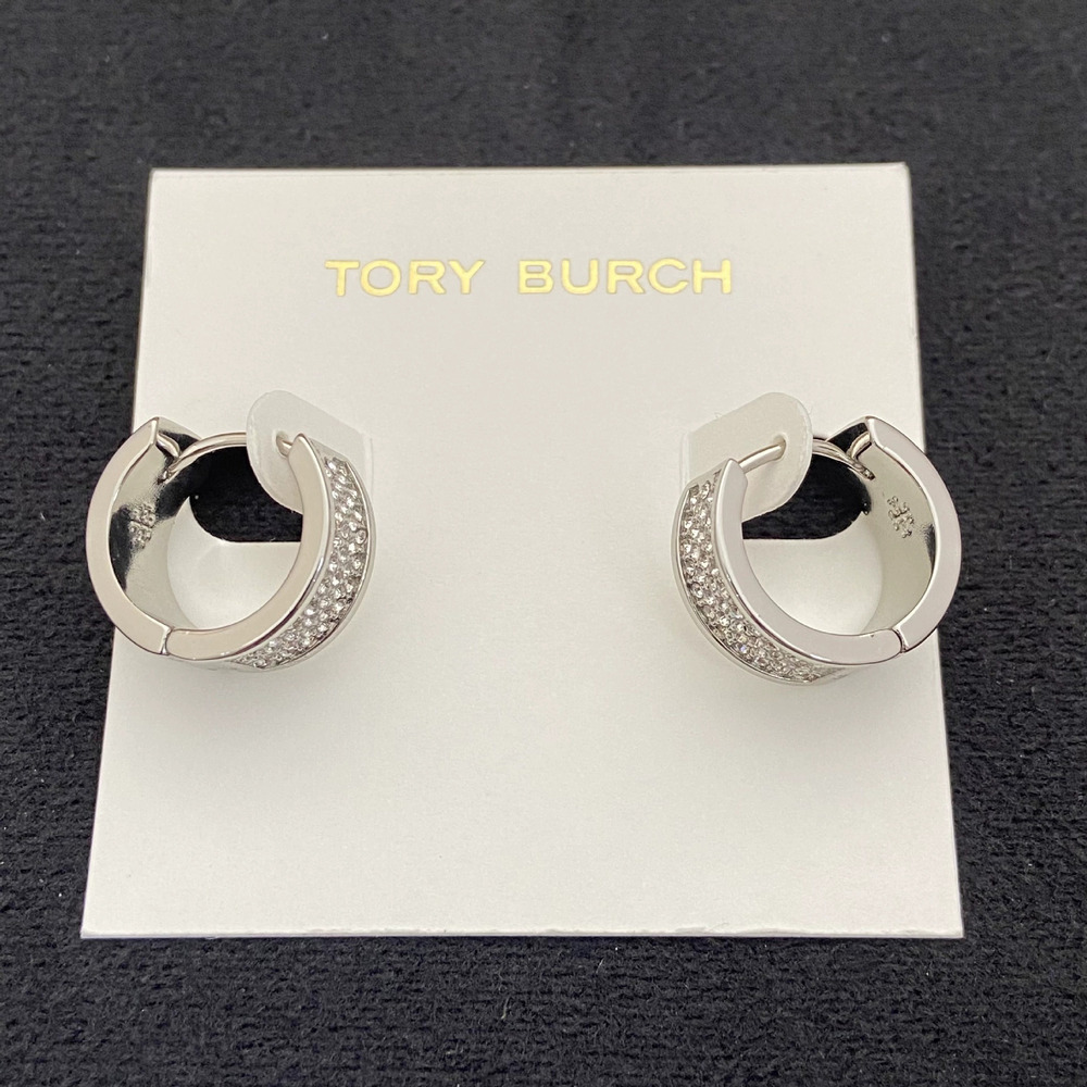 Tory Burch Rhinestone Geometric Round Earrings Metal